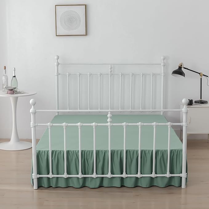 Bed Skirt King Size Ruffled Bed Skirts with Split Corners,16 Inch Drop Dust Ruffle Bed Skirt with Platform, Sage Green, 16" King