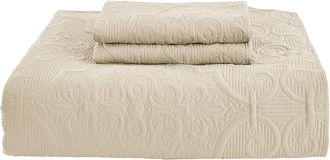 CHIXIN Quilt King Size - Damask Paisley Bedspread Coverlet Set - Classic & Gorgeous Style Bedding Cover, Ultrasonic Quilting, Reversible, Lightweight, 4 Piece, Ivory