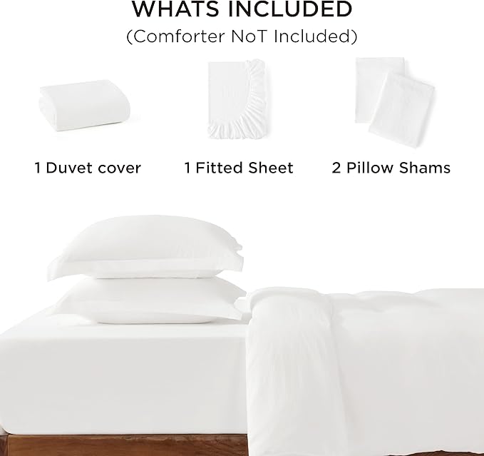Bedsure Duvet Cover Full Size with Fitted Sheet - 4 Pieces Prewashed Polyester Extra Soft Bedding Set, Includes 1 Duvet Cover 80x90 Inches with Zipper Closure, 2 Pillow Shams, 1 Fitted Sheet, White