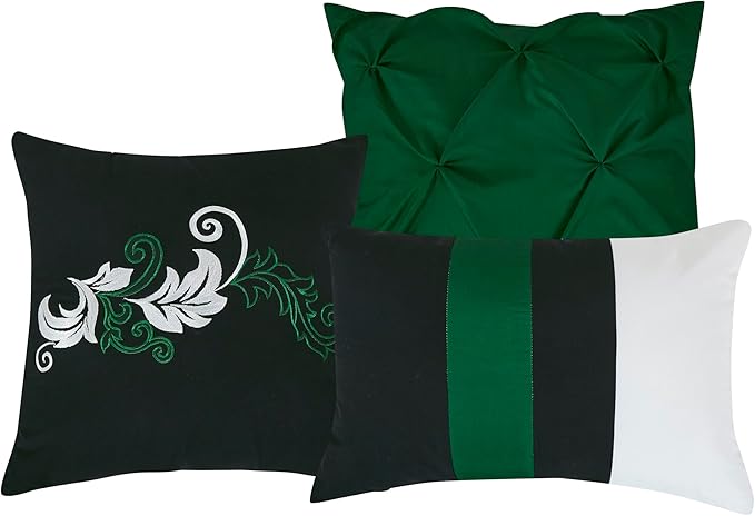 Chezmoi Collection Napa 7-Piece Luxury Leaves Scroll Embroidery Bedding Comforter Set (California King, Green/Black/Cream)