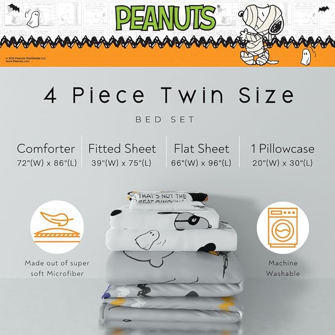 Peanuts Snoopy Bedding Set, 4 Piece Super Soft Reversible Comforter and Sheet Set, Twin, (100% Officially Licensed Product) by Franco Collectibles