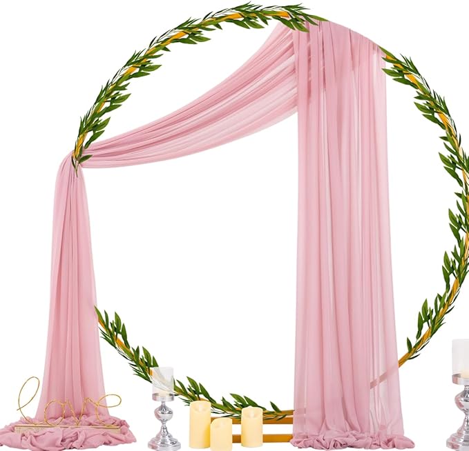 Socomi Wedding Arch Draping Fabric 29" x 20Ft 2 Panels Dusty Rose Sheer Outdoor Curtain Drapes Extra Long for Bridal Baby Shower Ceremony Birthday Party Decor