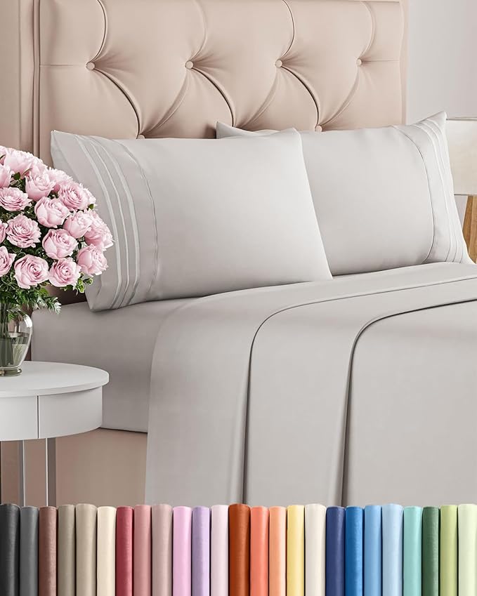 Queen Size 4 Piece Sheet Set - Comfy Breathable & Cooling Bed Sheets Set - Hotel Luxury Bedding for Women, Men, Kids, Teens, Boys & Girls - Deep Pockets, Soft, Wrinkle Free - Oeko-Tex - French Grey