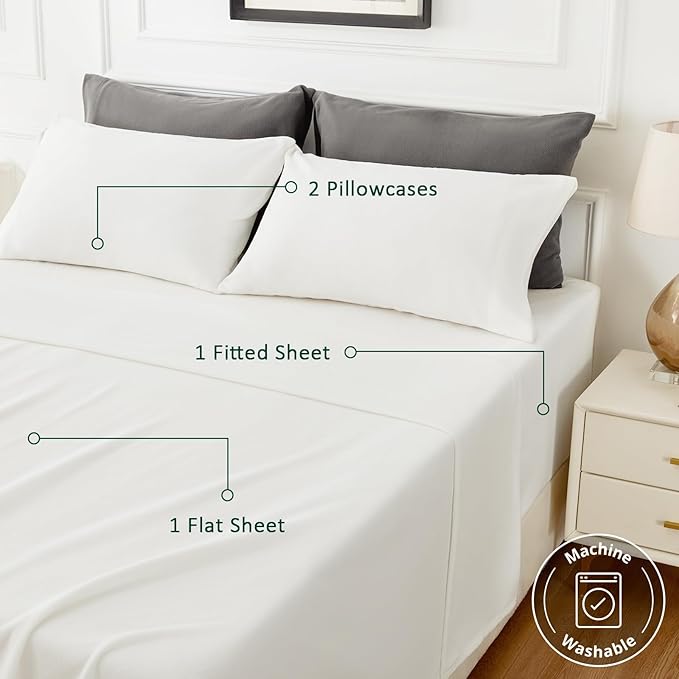 Love's cabin Fleece Queen Sheet Set - 4 Pcs White Super Soft Plush Polar Fleece Bed Sheets Set with 16" Deep Pocket,Cozy Warmth for Cold Season(1 Flat Sheet,1 Fitted Sheet,2 Pillow Cases)