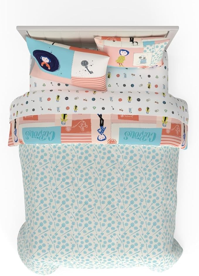 Coraline Kids Bedding Super Soft & Cozy Reversible Microfiber Comforter and Sheet Set with Sham, 7 Piece Full Size, (Officially Licensed Product) by Franco