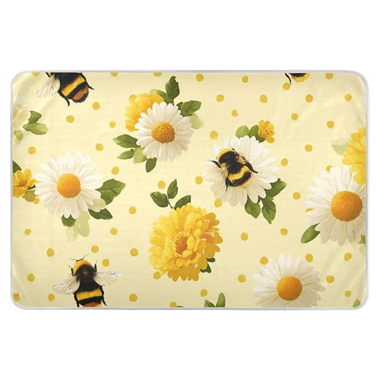 Waterproof Bed Pad Reusable Changing Pad Toddler Mattress Protector Large Pee Pad Baby Diaper Pad Soft Washable Liner Yellow Dotty Bee and Daisy