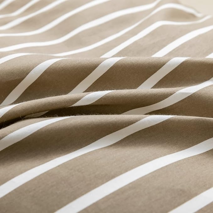 JELLYMONI King Duvet Cover Set, Cotton Duvet Cover 3 Pieces with Zipper Closure, 1 Duvet Cover and 2 Pillowcases(Khaki with White Striped)
