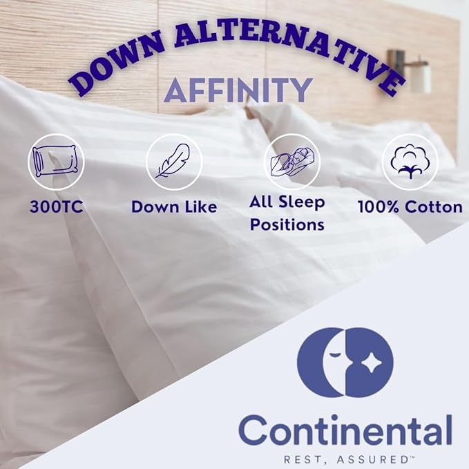 Continental Bedding Affinity Down Alternative Bed Pillow - King Size - 100% Soft Cotton Pillow - Pack of 1 - Polyester Pillow for Sleeping