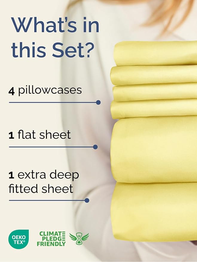 Extra Deep Full Sheet Set - 6 Piece Breathable and Cooling Sheets - Hotel Luxury Bedding for Women, Men, Kids & Teens - Easy & Secure Fit - Soft, Wrinkle Free and Comfy - Extra Deep Pockets - Yellow