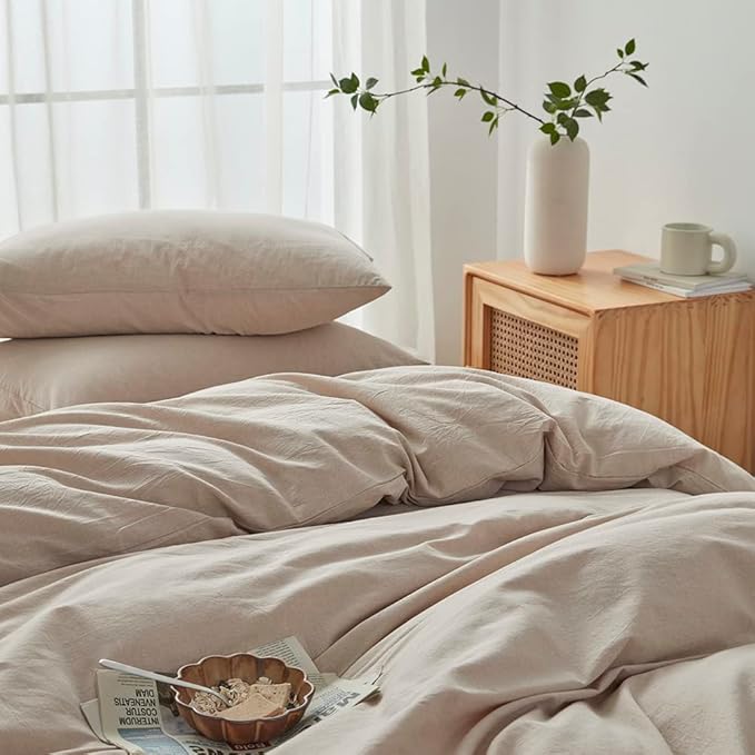 FACE TWO FACE Bedding Duvet Cover Set100% Washed Cotton Duvet Cover Linen Like Textured Breathable Durable Soft Comfy (California King, Tannish Linen Grey)