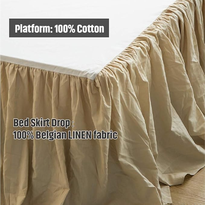 Simple&Opulence Belgian Linen Bed Skirt with Classic 16 inch Tailored Drop Dust Ruffle, Easy Fit Breathable Premium Natural Flax- Pleated Linen,King