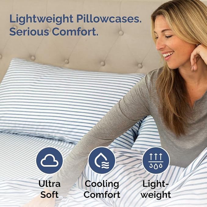 King Pillow Cases Set of 4 - Ultra Soft Hotel Quality Pillowcase Covers - Comfy, Cozy & Wrinkle Free - Shrinkage and Fade Resistant - Machine Washable Pillow Protectors - 4 Piece Set - Blue Stripes 2