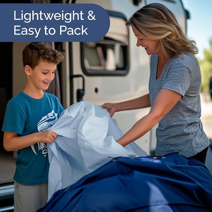 Short Queen RV Size 4 Piece Sheet Set - Comfy Breathable & Cooling Bed Sheets Set - Hotel Luxury Bedding for Women, Men, Kids, Teens, Boys & Girls - Deep Pockets & Ultra-Soft - Oeko-Tex - Light Blue