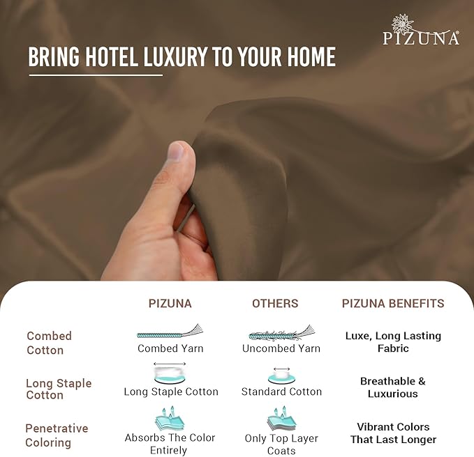 Pizuna Pure 100% Cotton Sheets RV Queen Size, Luxurious 400 Thread Count Long Staple Cotton Sateen Sheets RV Queen with 15" Deep Pocket (Combed Woody Brown Cotton Sheets RV Queen)