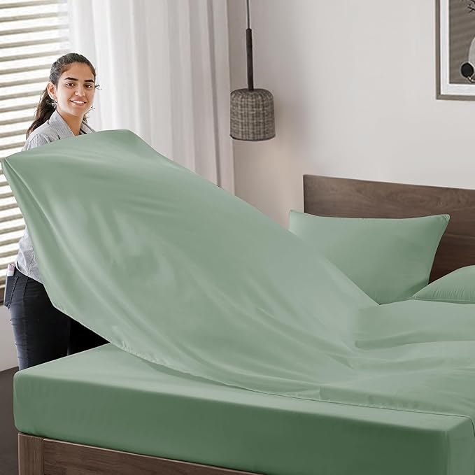 Maple&Stone Full Flat Sheet 6 Pack,Premium Soft & Breathable,Brushed Microfiber Fabric,Anti-Shrinkage & Non-Fading,Bulk Flat Sheets Only Full Size(Sage Green)