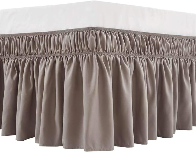 MEILA Wrap Around Bed Skirt Three Fabric Sides Elastic Dust Ruffled 16 Inch Tailored Drop,Easy to Install Fade Resistant-Taupe, Queen/King