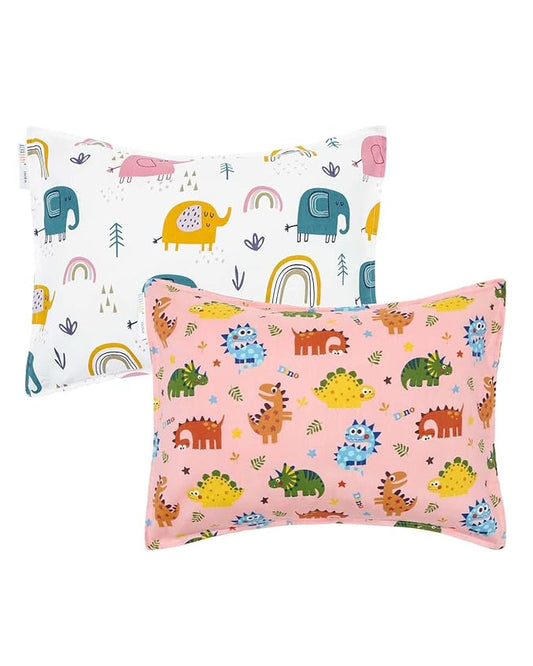 ALVABABY Toddler Pillowcases 2 Pack Organic Cotton Kids Pillow Cover Fit 13"x 18" or 14"x19" Envelope for Girl Sleepy Travel Elephant Pink Dinosaur 2TPW39A