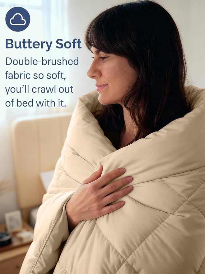 Queen Size, Cream Alternative Down Comforter - Warm, Lightweight & Breathable Hotel Quality Bedding Set for Men, Women, Kids & Teens - All Season Oversized Cooling Microfiber Duvet Insert Comforter