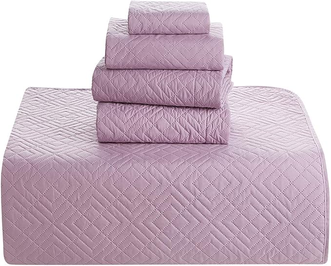 Hearth & Harbor Quilts Twin Size - All Season Bedspread Coverlet Set, Pinsonic Weave Lightweight Bedding Set - 5 Piece Twin Quilt Set with Pillow Shams, Diamond - Lavender Dream