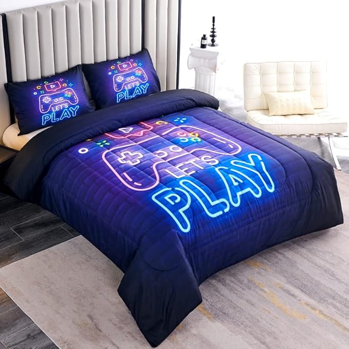 Kids Gaming Comforter Set for Boys, Full Size Bedding Set Including 1 Comforter & 2 Pillowcases