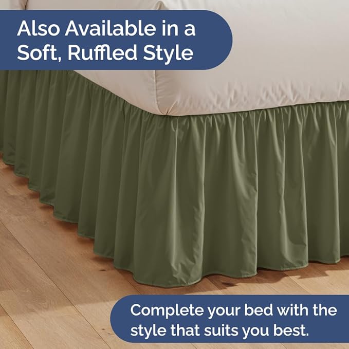 Pleated Bed Skirt King Size - 3 Sided Pleated Bed Skirt King - Ultra-Soft, Easy Fit with 12 Inch Tailored Drop - Hotel Quality, Wrinkle & Fade Resistant - for Women, Men, Kids and Teens - Sage Green