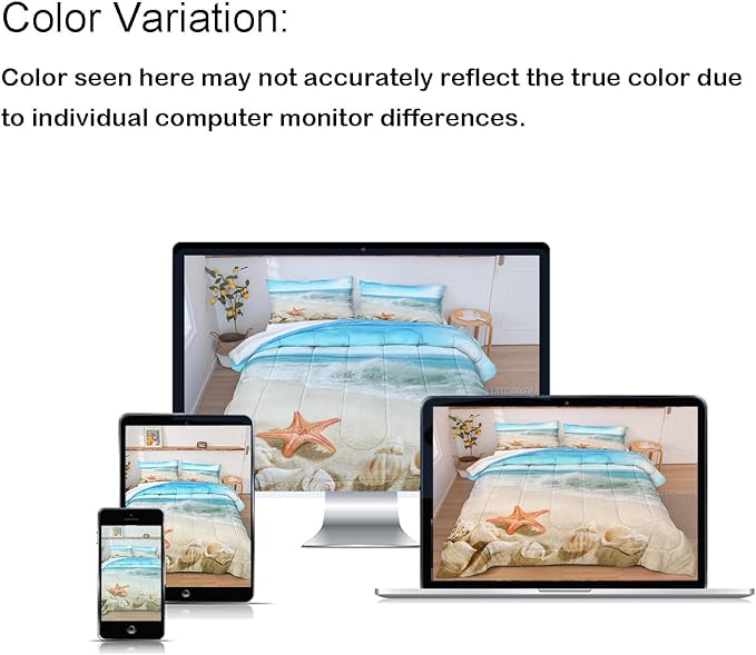 Bedbay Coastal Bedding King Size Beach Comforter Set Boys Girls Ocean Room Decor Starfish Seashore Beach Quilt Set 3 Pcs Beachy Duvet Insert Soft Down Comforter for All Seasons(Conch,King)