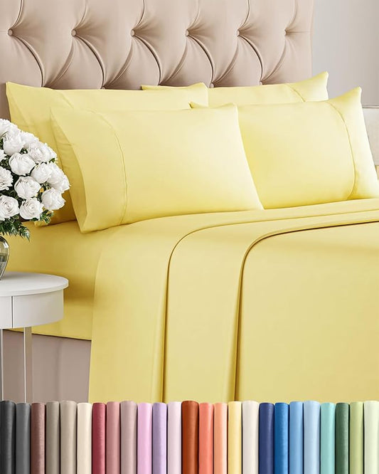 Full 6 Piece Sheet Set - Comfy Breathable & Cooling - Ultra Soft Hotel Luxury Bedding Set w/ 8-16 Inch Deep Pockets - 1 Flat & 1 Fitted Sheet & 4 Pillowcases - Cozy, Wrinkle Free & Easy Care - Yellow