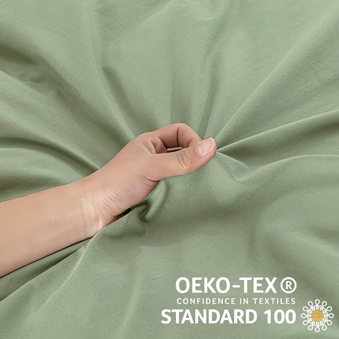 JELLYMONI Light Green Duvet Cover Twin Size - 100% Washed Cotton Linen Feel Textured Comforter Cover, 2 Pieces Breathable Soft Bedding Set with Zipper Closure (Light Green, Twin 68"x90")