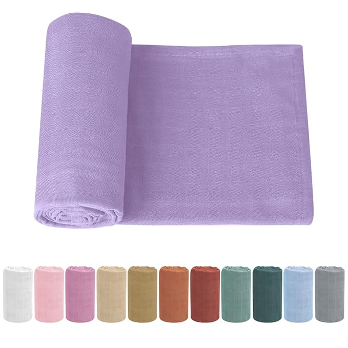 Premium Soft Muslin Cotton Newborn Baby Swaddle Blanket Unisex Swaddle Wrap Silky Swaddle Blankets Neutral Receiving Blanket for Newborn Boys and Girls Large 47 x 47 inches(120x120cm) (Lightpurple)