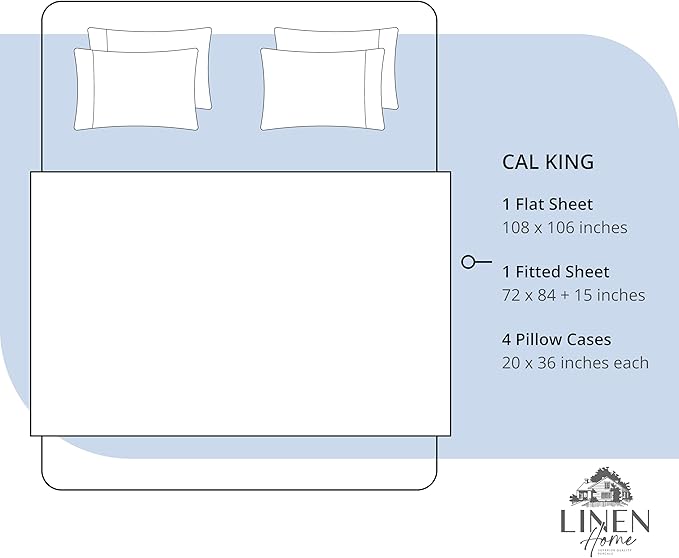 Linen Home 100% Cotton Percale Sheet Set, Cal King Size, Dark Blue, Deep Pocket, 6 Pieces Set - 1 Flat, 1 Deep Pocket Fitted Sheet and 4 Pillowcases, Crisp Cool and Strong Bed Linen