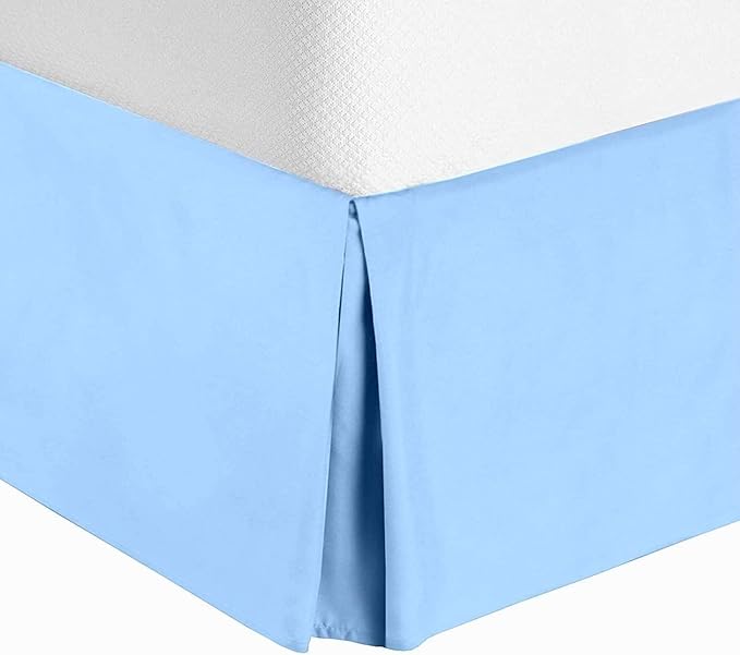 Ultra Soft 15 Inches Drop 1 Piece Quilted Dust Split Corner Bed Skirt/Bed Spread 100% Egyptian Cotton 500 TC//Sky Blue/Queen