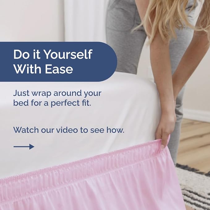 Wrap Around Dust Ruffle Bed Skirt - Light Pink - for Queen Size Beds with 15 Inch Drop - Elastic Strap - Adjustable Pleated Bedskirt with Brushed Fabric and Wrinkle Free - For Women, Men, Kids & Teens