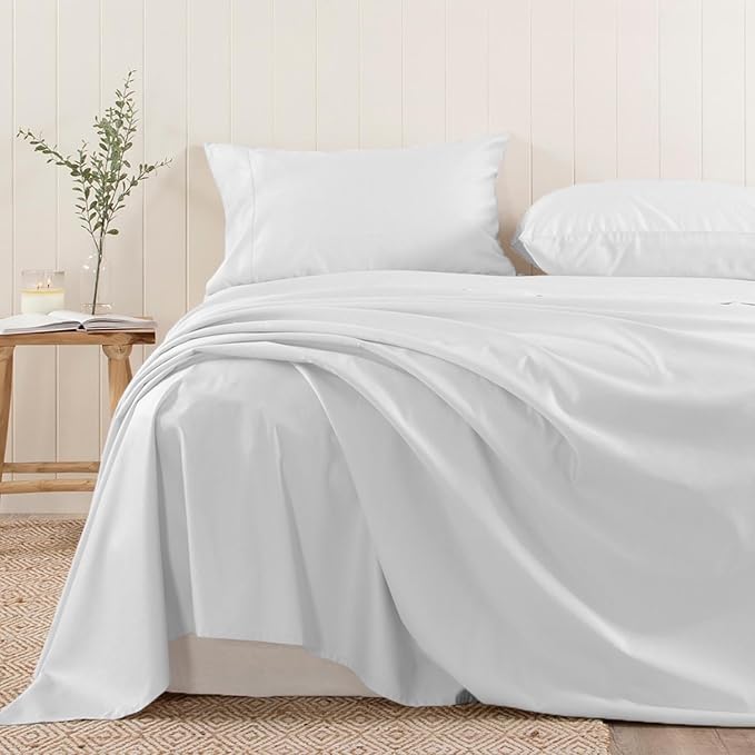 Luxury 1-Piece Flat Sheet + 2-Piece Pillowcases(Without Fitted Sheet) King Size – 800 Thread Count Pima Cotton, Heavyweight Fabric, Deep 15" Pockets, Ultra Soft & Durable (White)