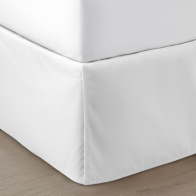 SGI Bedding 18 inch Drop Bed Skirt Cal King Size - Platform Style with Secure Fit, Classic Tailored Look, Elegant Pleated Style Dust Ruffle, Split Corners, Wrinkle Resistant Microfiber - White