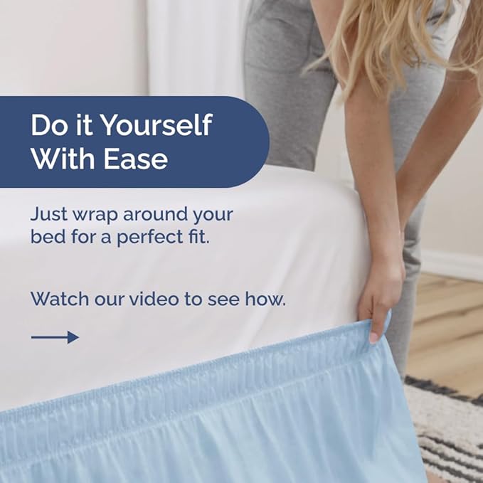 Wrap Around Dust Ruffle Bed Skirt - Sky Blue - for King Size Beds w/ 12 Inch Drop - Easy Fit Elastic Strap - Adjustable Pleated Bedskirt w/Brushed Fabric - Wrinkle Free, Women, Men, Kids & Teens