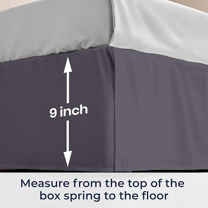 SGI Bedding 9 inch Drop Bed Skirt Full Size - Platform Style with Secure Fit, Classic Tailored Look, Elegant Pleated Style Dust Ruffle, Split Corners, Wrinkle Resistant Microfiber - Dark Grey