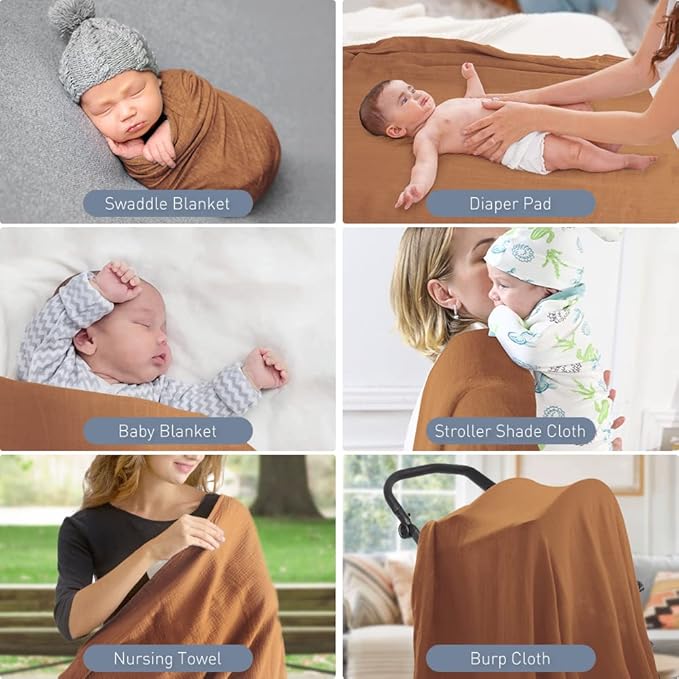Newborn Baby Swaddle Blanket Unisex Swaddle Wrap Soft Silky Muslin Swaddle Blankets Neutral Receiving Blanket for Newborn Boys and Girls Large 47 x 47 inches(120x120cm) (Claybank)