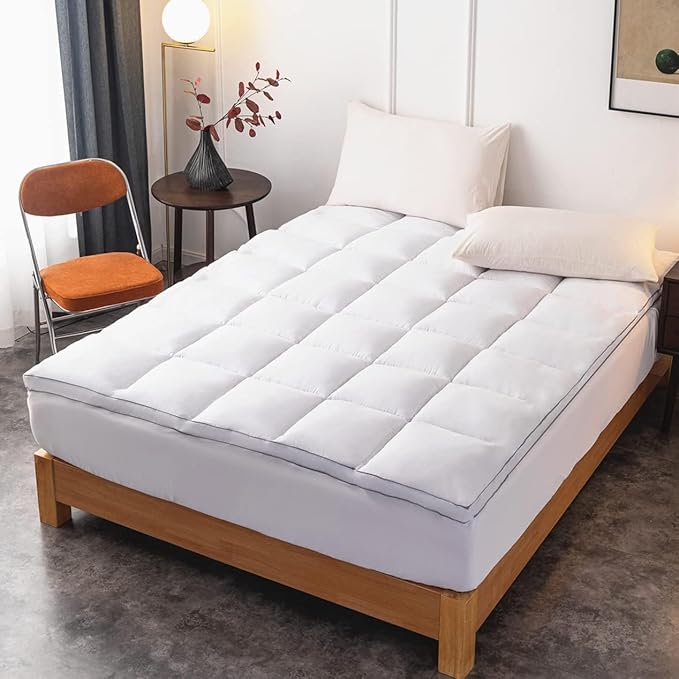 DROVAN Mattress Pad King Size - Extra Thick Mattress Cover - Pillow Top Deep Pocket with Breathable 7D Spiral Fiber Filling Cooling Mattress Topper