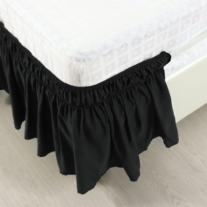 Bed Skirt - Wrap Around Bed Skirts Elastic Dust Ruffles, Easy Fit Wrinkle and Fade Resistant Luxurious Fabric Solid Color, Black RV Bunk 42X80 Size Beds 15 Inch Drop
