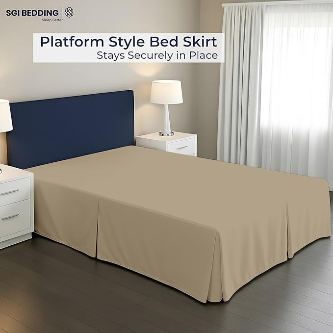 SGI bedding 13 inch Drop Bed Skirt Queen Size - Platform Style with Secure Fit, Classic Tailored Look, Elegant Pleated Style Dust Ruffle, Split Corners, Wrinkle Resistant Microfiber - Taupe