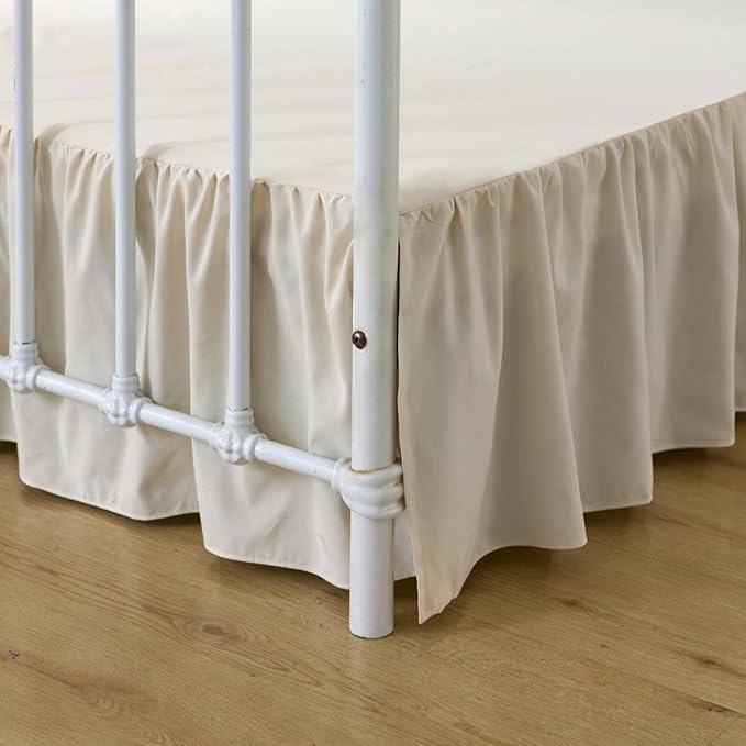 Bed Skirt Twin Size, Ruffled Bed Skirts with Split Corners, 16 Inch Drop Dust Ruffle Bed Skirt with Platform, Cream, 16" Twin