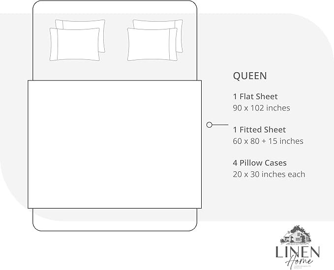 Linen Home 100% Cotton Percale Sheet Set, Queen Size, Dark Blue, Deep Pocket, 6 Pieces Set - 1 Flat, 1 Deep Pocket Fitted Sheet and 4 Pillowcases, Crisp Cool and Strong Bed Linen