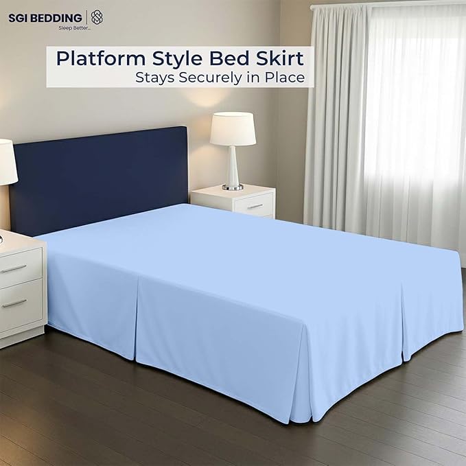 SGI bedding 13 inch Drop Bed Skirt Full Size - Platform Style with Secure Fit, Classic Tailored Look, Elegant Pleated Style Dust Ruffle, Split Corners, Wrinkle Resistant Microfiber - Light Blue