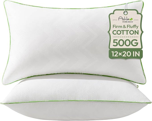 Ashler Home Deco 12x20 Pillows Insert (Set of 2) - Throw Pillow Inserts with 100% Cotton Cover - Lumbar Pillow Sofa Stuffer Pillow Inserts -Decorative White Couch Pillow