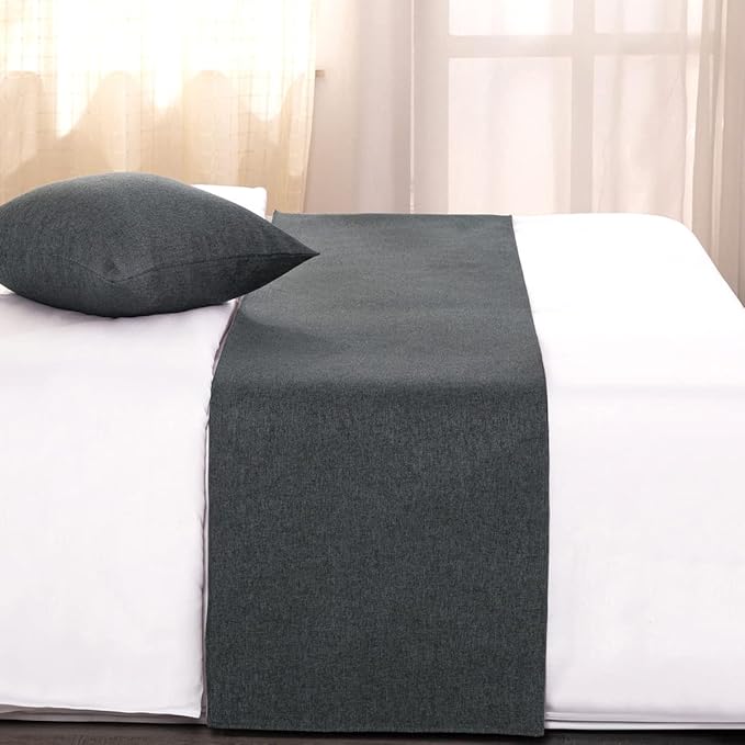 AMBERIS Bed Runner Dark Grey, Imitation Linen Decorative Bed Scarf for Home Hotel (Pillowcases Sold Separately)