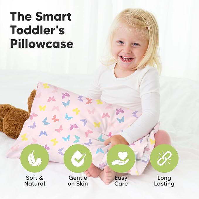 KeaBabies Toddler Pillowcase 13"x18" - Organic Cotton Toddler Pillowcase for Kids, Boys, Girls, Soft & Durable Cotton Cover for Miniature Sleepy Pillows, Cute Colors, Pillow Sold Separately (Flutter)