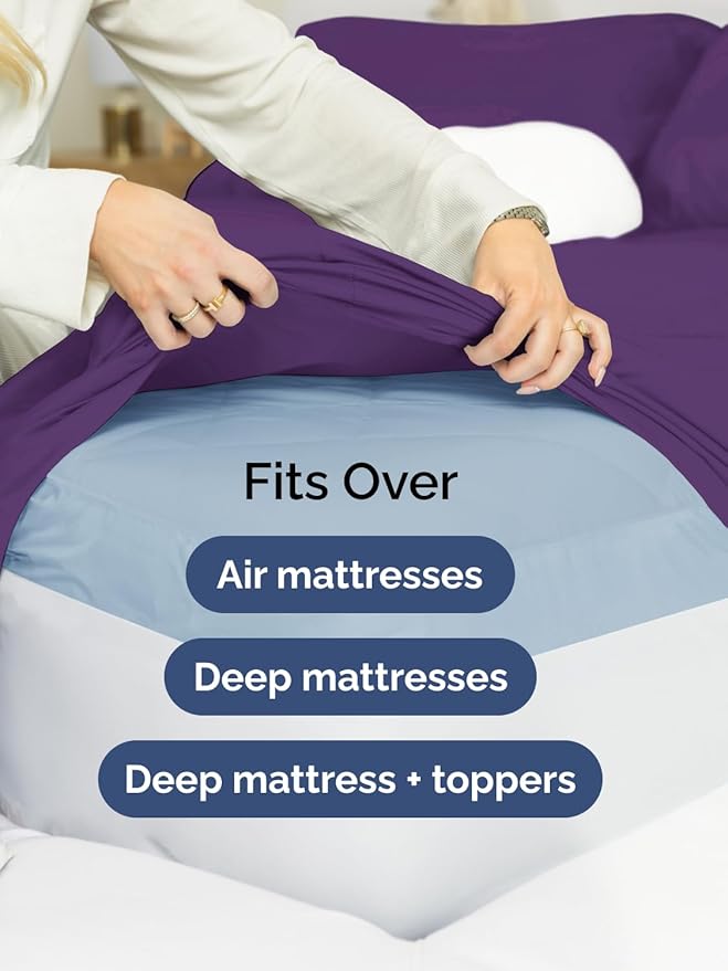 Extra Deep Cal King Sheet Set - 6 Piece Breathable and Cooling Sheets - Hotel Luxury Bedding for Women, Men, Kids & Teens - Easy & Secure Fit - Soft, Wrinkle Free & Comfy - Extra Deep Pockets - Purple