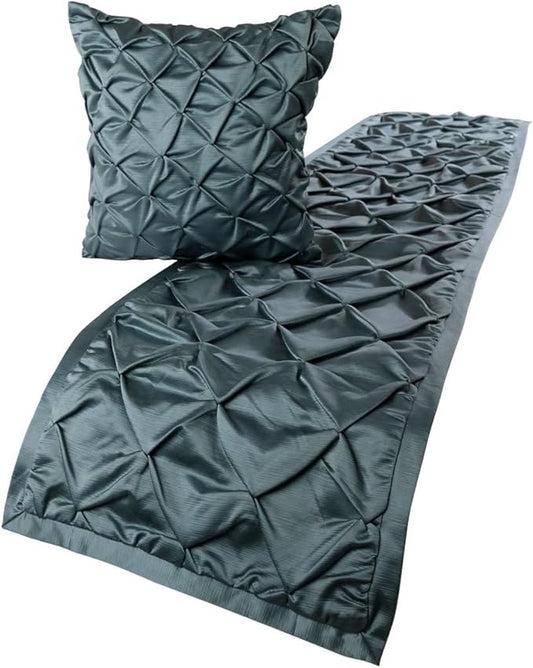 The HomeCentric Handmade Blue CA King 86 x 18 inch Bed Runner with 2 Matching Pillow Cover, Satin Pintucks Bed Scarf, Solid Color Modern - Satin Nights