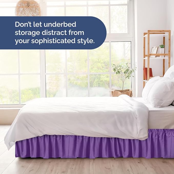 Wrap Around Dust Ruffle Bed Skirt - Purple - Twin/Twin XL Size Beds with 24 Inch Drop - Easy Fit Elastic Strap - Adjustable Pleated Bedskirt w/Brushed Fabric - Wrinkle Free - Women, Men, Kids & Teens
