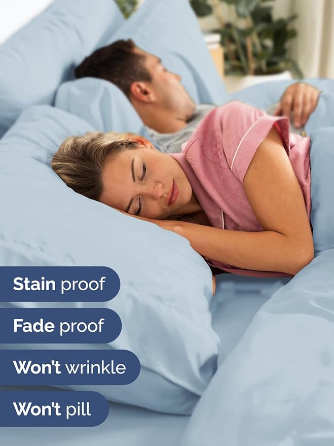 Extra Deep Split King Sheet Set - 7 Piece Breathable and Cooling Sheets - Hotel Luxury Bedding for Women, Men, Kids & Teens - Easy & Secure Fit - Soft and Wrinkle Free - Extra Deep Pockets - Sky Blue